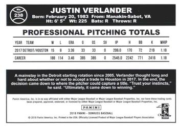 2018 Donruss - Career Stat Line #238 Justin Verlander Back
