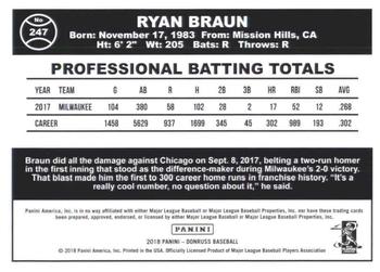 2018 Donruss - Career Stat Line #247 Ryan Braun Back