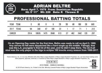 2018 Donruss - Career Stat Line #266 Adrian Beltre Back