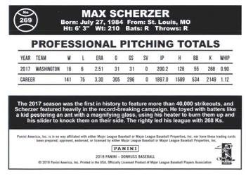 2018 Donruss - Career Stat Line #269 Max Scherzer Back