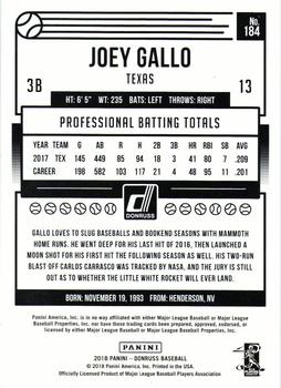 2018 Donruss - Holo Green #184 Joey Gallo Back