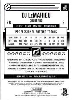 2018 Donruss - Season Stat Line #105 DJ LeMahieu Back
