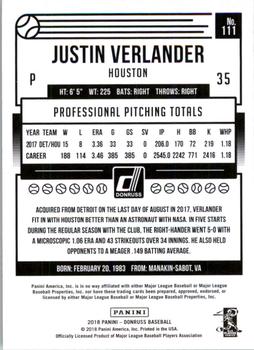 2018 Donruss - Season Stat Line #111 Justin Verlander Back