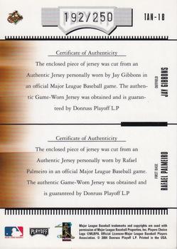 2004 Playoff Absolute Memorabilia - Team Tandems Material #TAN-18 Rafael Palmeiro / Jay Gibbons  Back