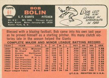 2015 Topps - Topps Originals Buybacks 1966 #61 Bob Bolin Back
