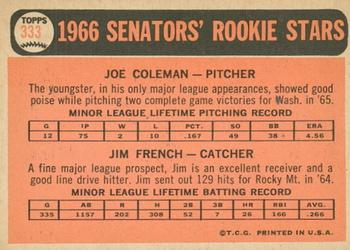2015 Topps - Topps Originals Buybacks 1966 #333 Senators 1966 Rookie Stars (Joe Coleman / Jim French) Back