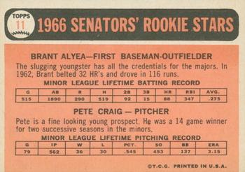 2015 Topps - Topps Originals Buybacks 1966 #11 Senators 1966 Rookie Stars (Brant Alyea / Pete Craig) Back