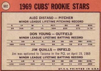 2015 Topps - Topps Originals Buybacks 1969 #602 Cubs 1969 Rookie Stars (Alec Distaso / Don Young / Jim Qualls) Back