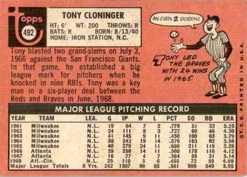 2015 Topps - Topps Originals Buybacks 1969 #492 Tony Cloninger Back