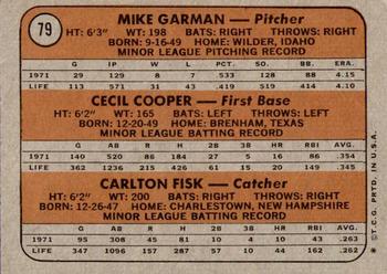 2015 Topps - Topps Originals Buybacks 1972 #79 Red Sox 1972 Rookie Stars - Fisk/ Cooper/ Garman Back