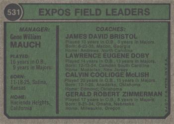 2015 Topps - Topps Originals Buybacks 1974 #531 Expos Field Leaders (Gene Mauch / Larry Doby / Jerry Zimmerman / Dave Bristol / Cal McLish) Back