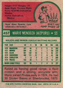 2015 Topps - Topps Originals Buybacks 1975 #457 Mario Mendoza Back