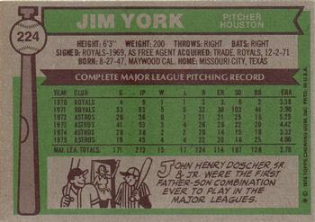 2015 Topps - Topps Originals Buybacks 1976 #224 Jim York Back