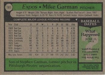 2015 Topps - Topps Originals Buybacks 1979 #181 Mike Garman Back