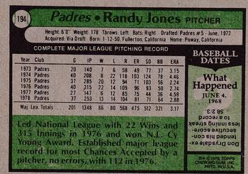 2015 Topps - Topps Originals Buybacks 1979 #194 Randy Jones Back