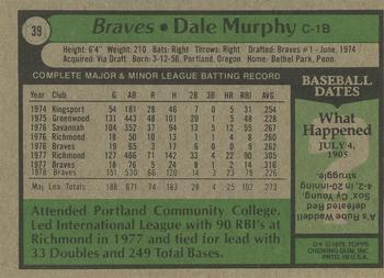 2015 Topps - Topps Originals Buybacks 1979 #39 Dale Murphy Back
