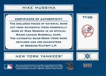 2004 Playoff Absolute Memorabilia - Tools of the Trade Material Signature Combo #TT-98 Mike Mussina Back