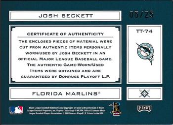 2004 Playoff Absolute Memorabilia - Tools of the Trade Material Six #74 Josh Beckett Back