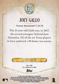 2018 Topps Gypsy Queen - Missing Team Name #192 Joey Gallo Back