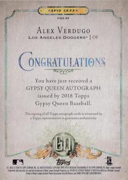 2018 Topps Gypsy Queen - Autographs #GQA-AV Alex Verdugo Back