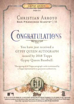 2018 Topps Gypsy Queen - Autographs #GQA-CA Christian Arroyo Back