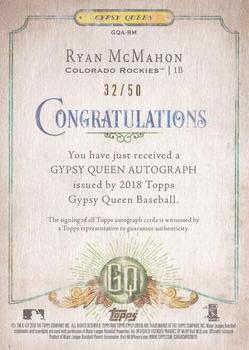 2018 Topps Gypsy Queen - Autographs Black and White #GQA-RM Ryan McMahon Back