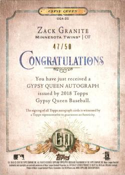 2018 Topps Gypsy Queen - Autographs Black and White #GQA-ZG Zack Granite Back