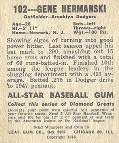 1948-49 Leaf #102b Gene Hermanski Back