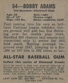 1948-49 Leaf #54 Bobby Adams Back