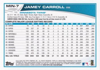 2013 Topps Minnesota Twins #MIN-7 Jamey Carroll Back