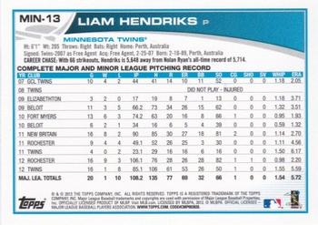 2013 Topps Minnesota Twins #MIN-13 Liam Hendriks Back