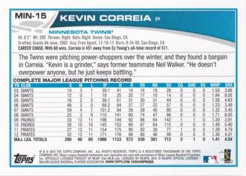 2013 Topps Minnesota Twins #MIN-15 Kevin Correia Back