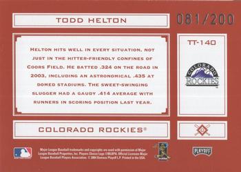 2004 Playoff Absolute Memorabilia - Tools of the Trade Red #TT-140 Todd Helton Back
