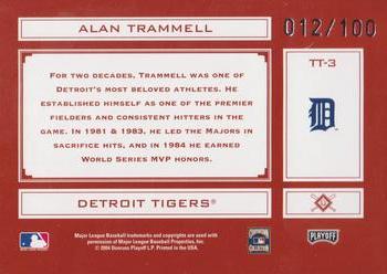 2004 Playoff Absolute Memorabilia - Tools of the Trade Red Spectrum #TT-3 Alan Trammell Back