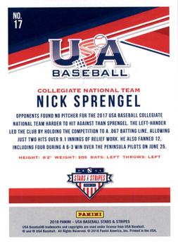 2018 Panini USA Baseball Stars & Stripes - Longevity #17 Nick Sprengel Back