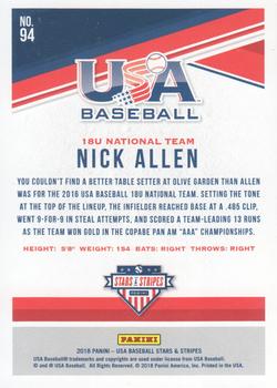 2018 Panini USA Baseball Stars & Stripes - Longevity Base #94 Nick Allen Back
