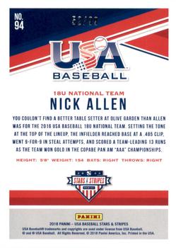 2018 Panini USA Baseball Stars & Stripes - Longevity Holo Foil #94 Nick Allen Back
