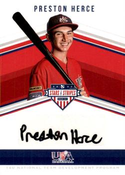 2018 Panini USA Baseball Stars & Stripes - 14U National Team Signatures Black Ink #14NT-PH Preston Herce Front
