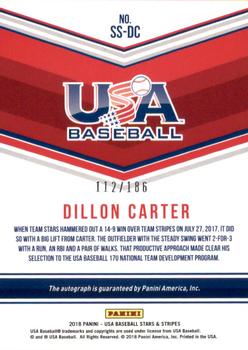 2018 Panini USA Baseball Stars & Stripes - 17U National Team Signatures #SS-DC Dillon Carter Back
