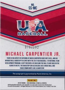 2018 Panini USA Baseball Stars & Stripes - 17U National Team Signatures #SS-MC Michael Carpentier Jr. Back