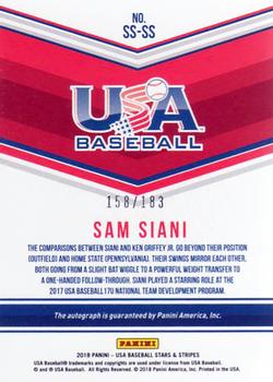 2018 Panini USA Baseball Stars & Stripes - 17U National Team Signatures #SS-SS Sam Siani Back
