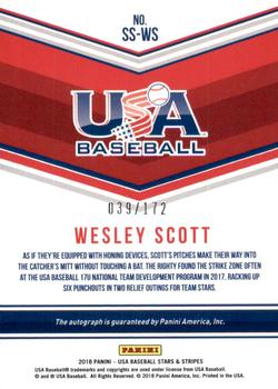 2018 Panini USA Baseball Stars & Stripes - 17U National Team Signatures #SS-WS Wesley Scott Back