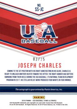 2018 Panini USA Baseball Stars & Stripes - 17U National Team Signatures Black Ink #SS-JC Joseph Charles Back