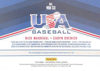 2018 Panini USA Baseball Stars & Stripes - CNT Connections Signatures Blue Ink #NMCG Nick Madrigal / Cadyn Grenier Back