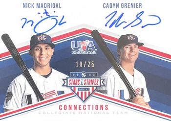 2018 Panini USA Baseball Stars & Stripes - CNT Connections Signatures Blue Ink #NMCG Nick Madrigal / Cadyn Grenier Front