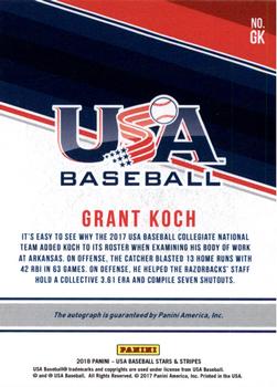 2018 Panini USA Baseball Stars & Stripes - CNT Signatures Black Ink #GK Grant Koch Back