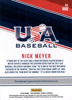 2018 Panini USA Baseball Stars & Stripes - CNT Signatures Black Ink #NME Nick Meyer Back