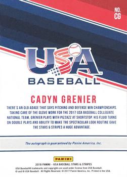 2018 Panini USA Baseball Stars & Stripes - CNT Signatures Red Ink #CG Cadyn Grenier Back