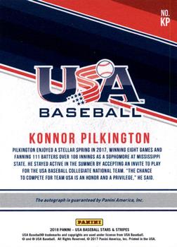 2018 Panini USA Baseball Stars & Stripes - CNT Signatures Red Ink #KP Konnor Pilkington Back