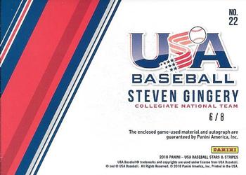 2018 Panini USA Baseball Stars & Stripes - Stars and Stripes Buttons Signatures #22 Steven Gingery Back